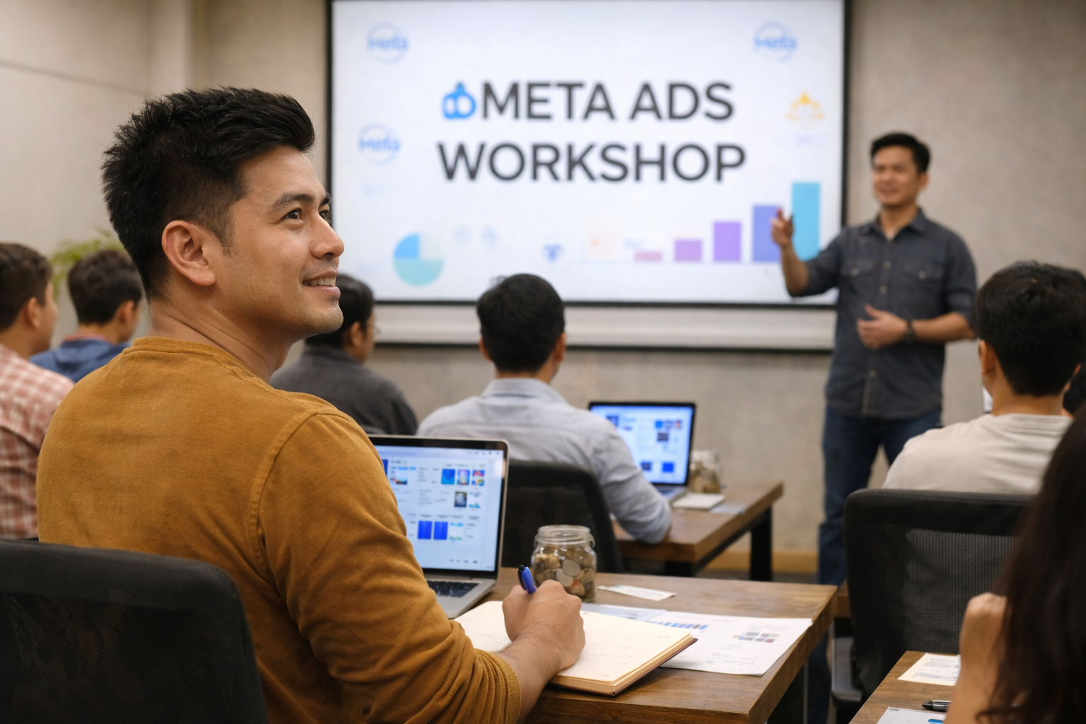 Person attending multiple Meta Ads workshops